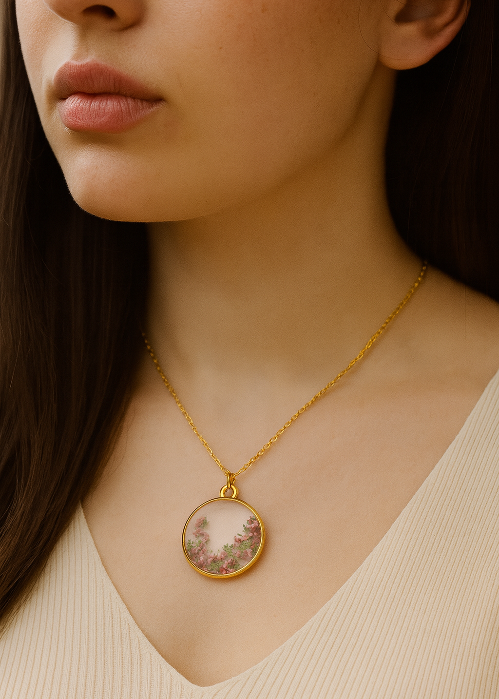 resin flower necklace with real dried flowers model gift