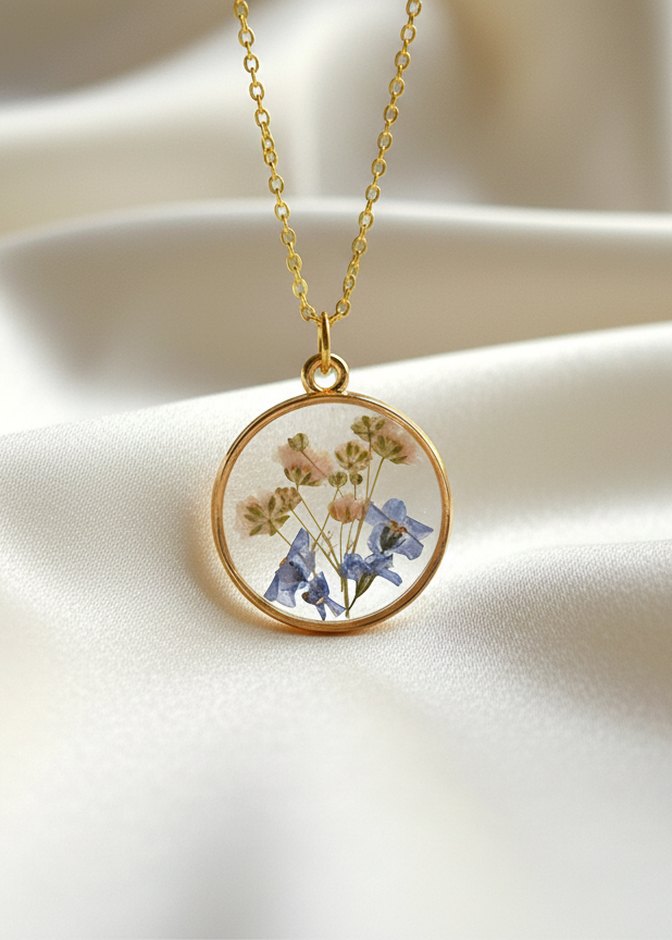 resin flower necklace with real dried flowers gypsophila present gift