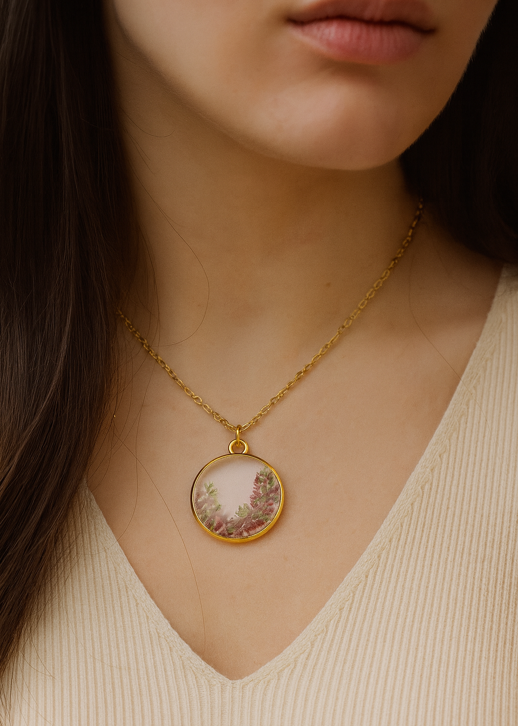 resin flower necklace with real dried flowers pressed