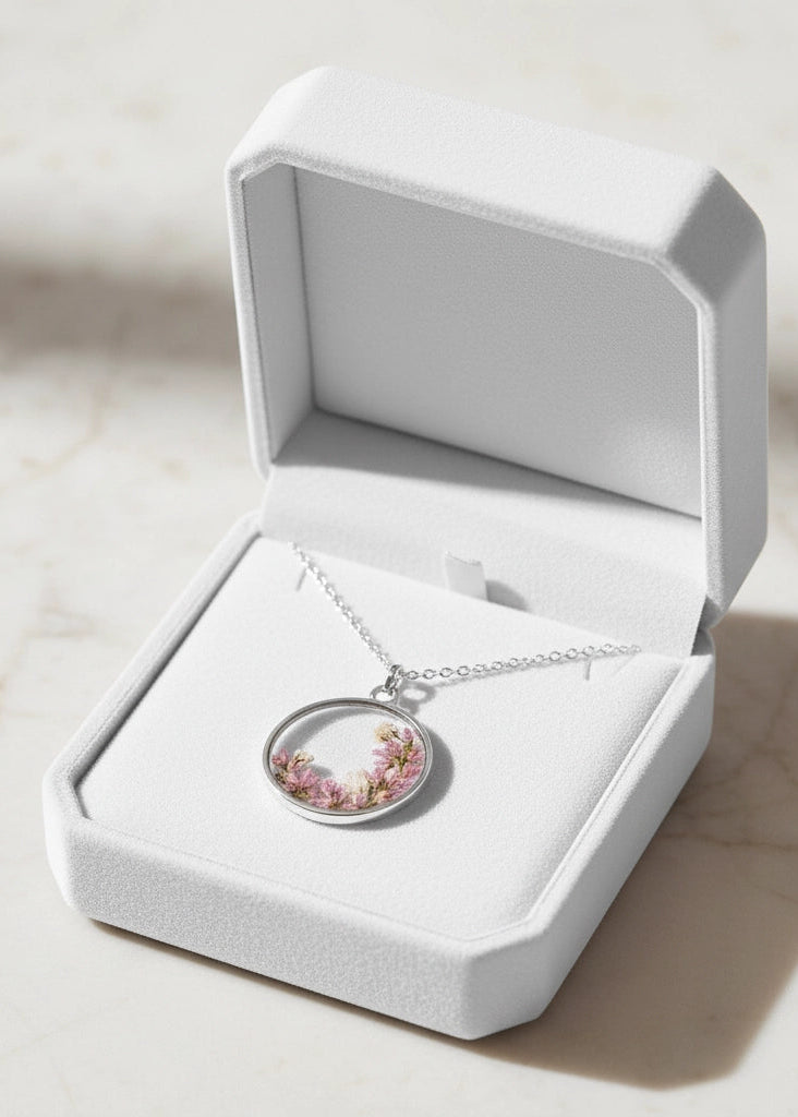 resin flower necklace with real dried flowers box gift present